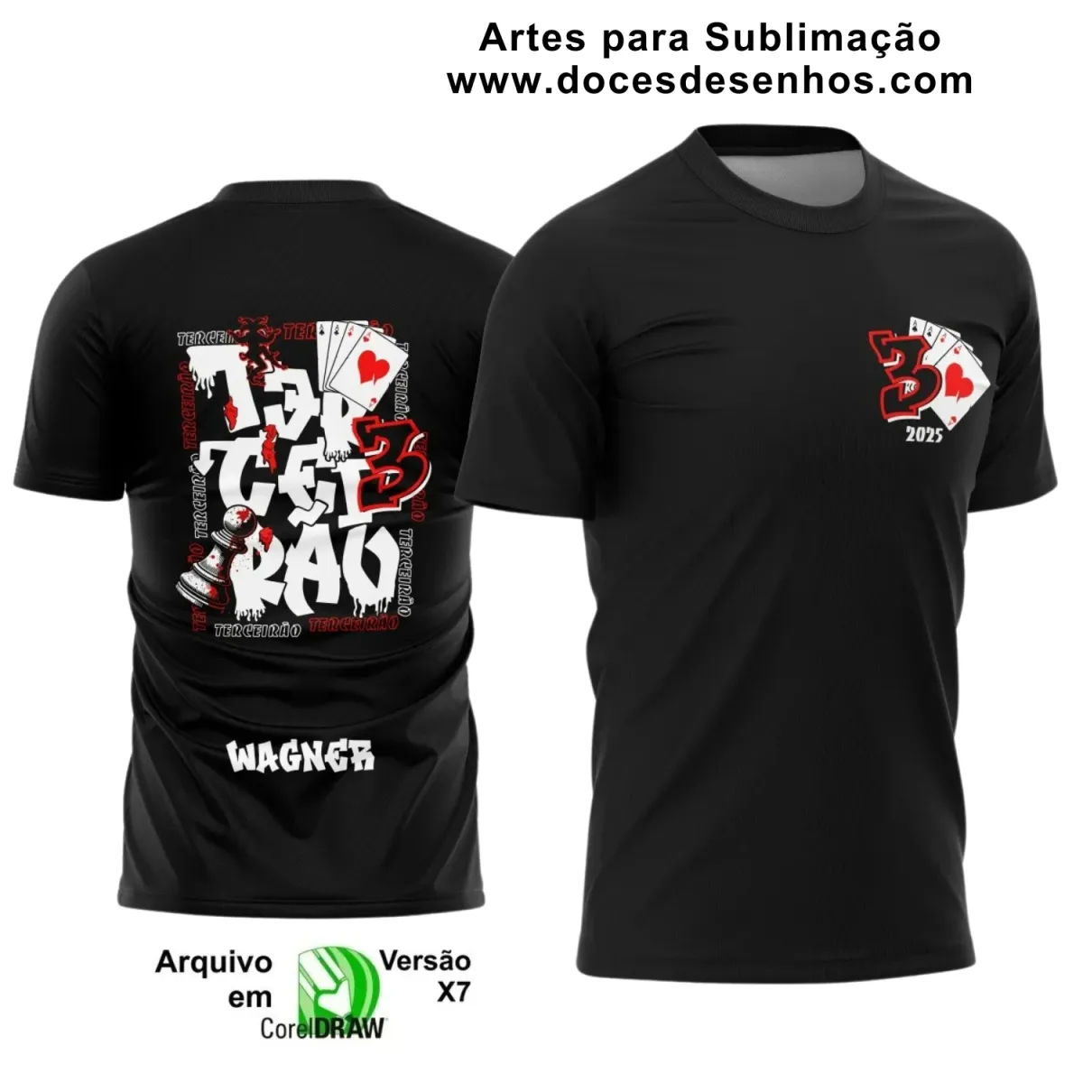 Estampa Para Camiseta Escolar – Arte Vetor - Uniforme Concluintes 2025 – Terceirão: Estilo Cartas e Xadrez

