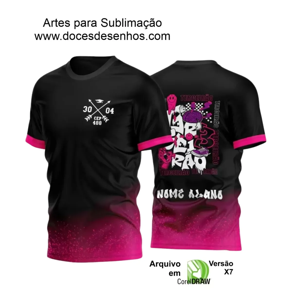 Estampa Para Camiseta Escolar – Arte Vetor - Uniforme Concluintes 2025 – Terceirão: Estilo Cérebro