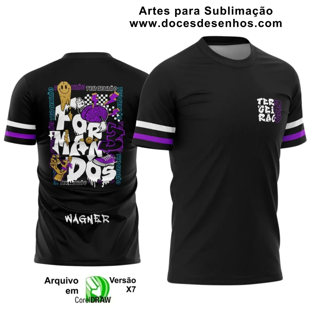 Estampa Para Camiseta Escolar – Arte Vetor - Uniforme Concluintes 2025 – Terceirão: Estilo Cérebro