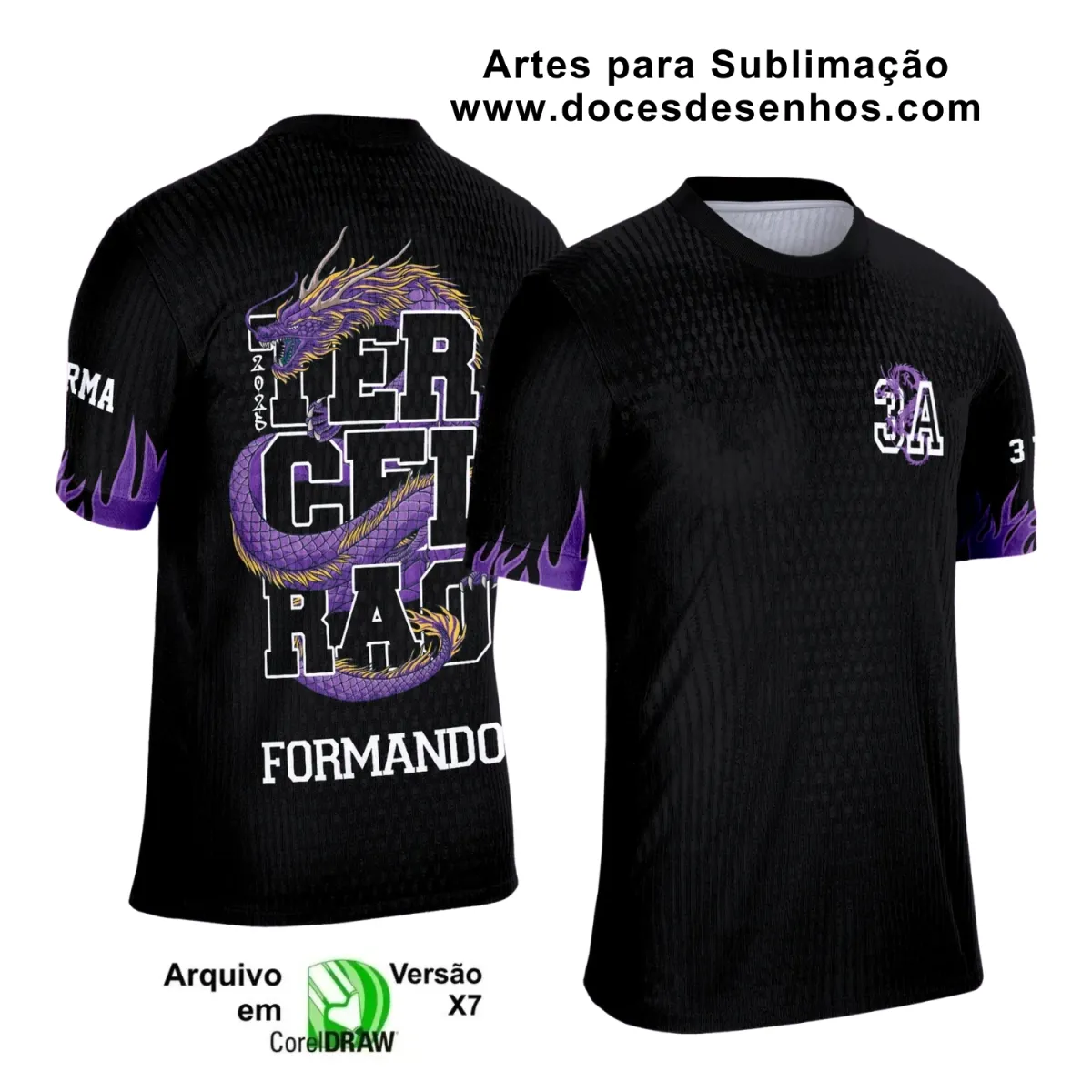 Estampa Para Camiseta Escolar – Arte Vetor - Uniforme Concluintes 2025 – Terceirão: Estilo Dragão