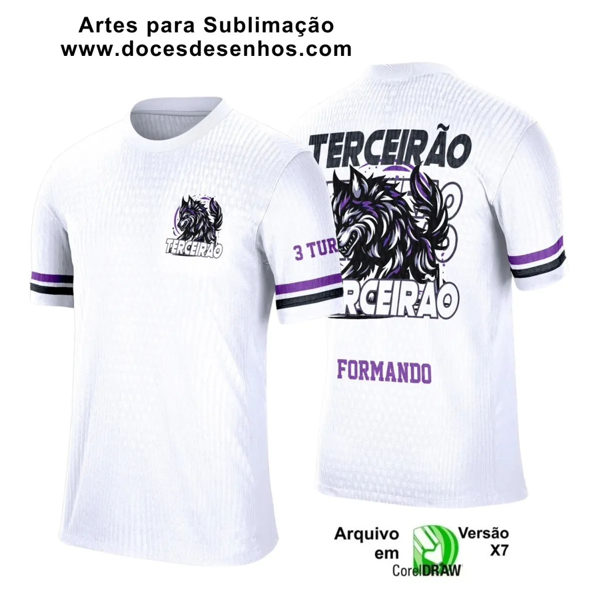 Estampa Para Camiseta Escolar – Arte Vetor - Uniforme Concluintes 2025 – Terceirão: Estilo Lobo