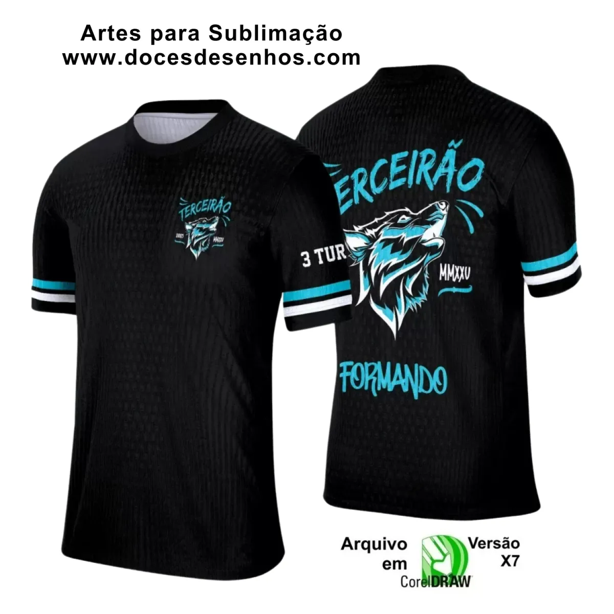 Estampa Para Camiseta Escolar – Arte Vetor - Uniforme Concluintes 2025 – Terceirão: Estilo Lobo