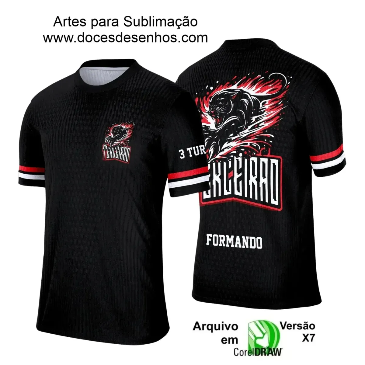 Estampa Para Camiseta Escolar – Arte Vetor - Uniforme Concluintes 2025 – Terceirão: Estilo Pantera