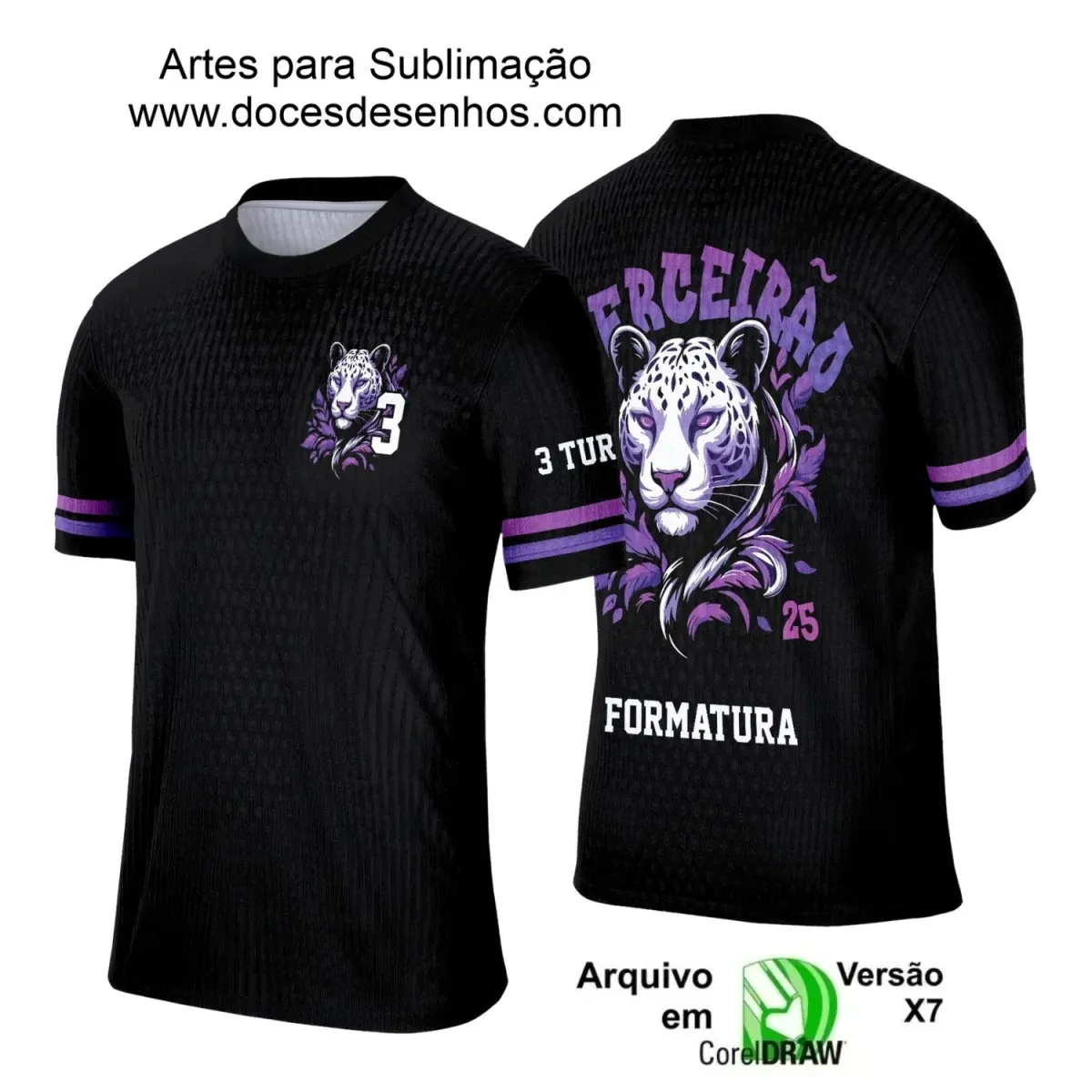 Estampa Para Camiseta Escolar – Arte Vetor - Uniforme Concluintes 2025 – Terceirão: Estilo Pantera