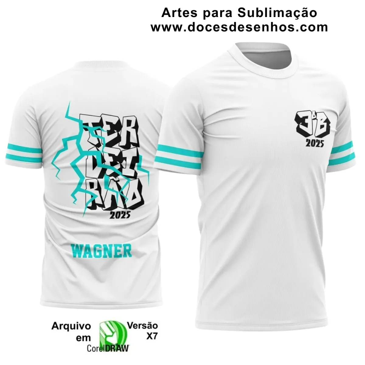 Estampa Para Camiseta Escolar – Arte Vetor - Uniforme Concluintes 2025 – Terceirão: Estilo Raios