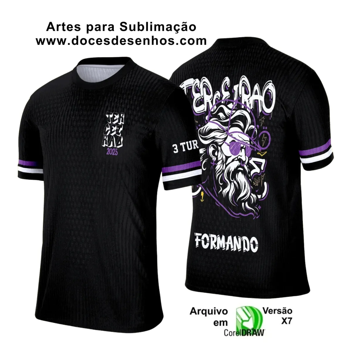 Estampa Para Camiseta Escolar – Arte Vetor - Uniforme Concluintes 2025 – Terceirão: Estilo Zeus