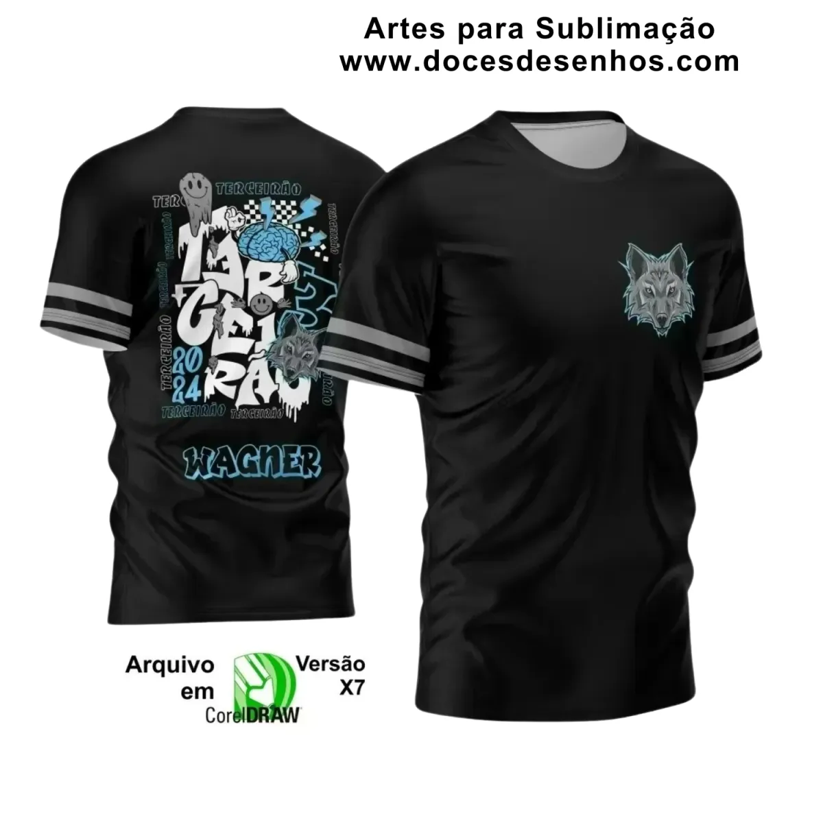 Estampa Para Camiseta Escolar – Arte Vetor - Uniforme Concluintes – Terceirão: Estilo Lobo