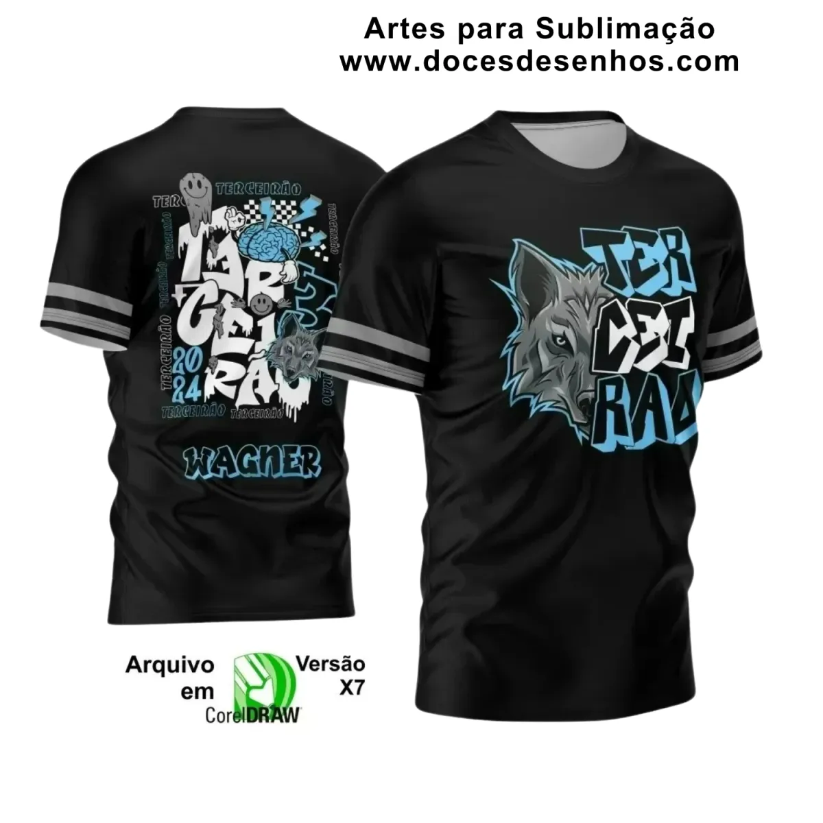 Estampa Para Camiseta Escolar – Arte Vetor - Uniforme Concluintes – Terceirão: Estilo Lobo