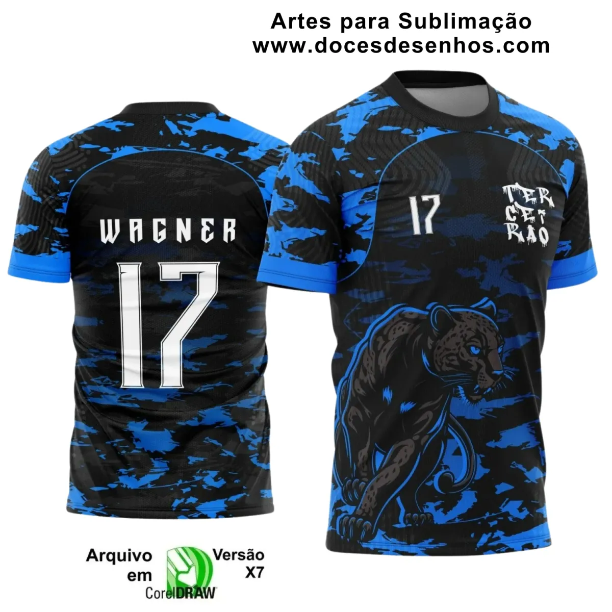 Estampa Para Camiseta Escolar Preta e Azul 2025 – Arte Vetor - Uniforme Concluintes 2025 – Terceirão: Estilo Pantera