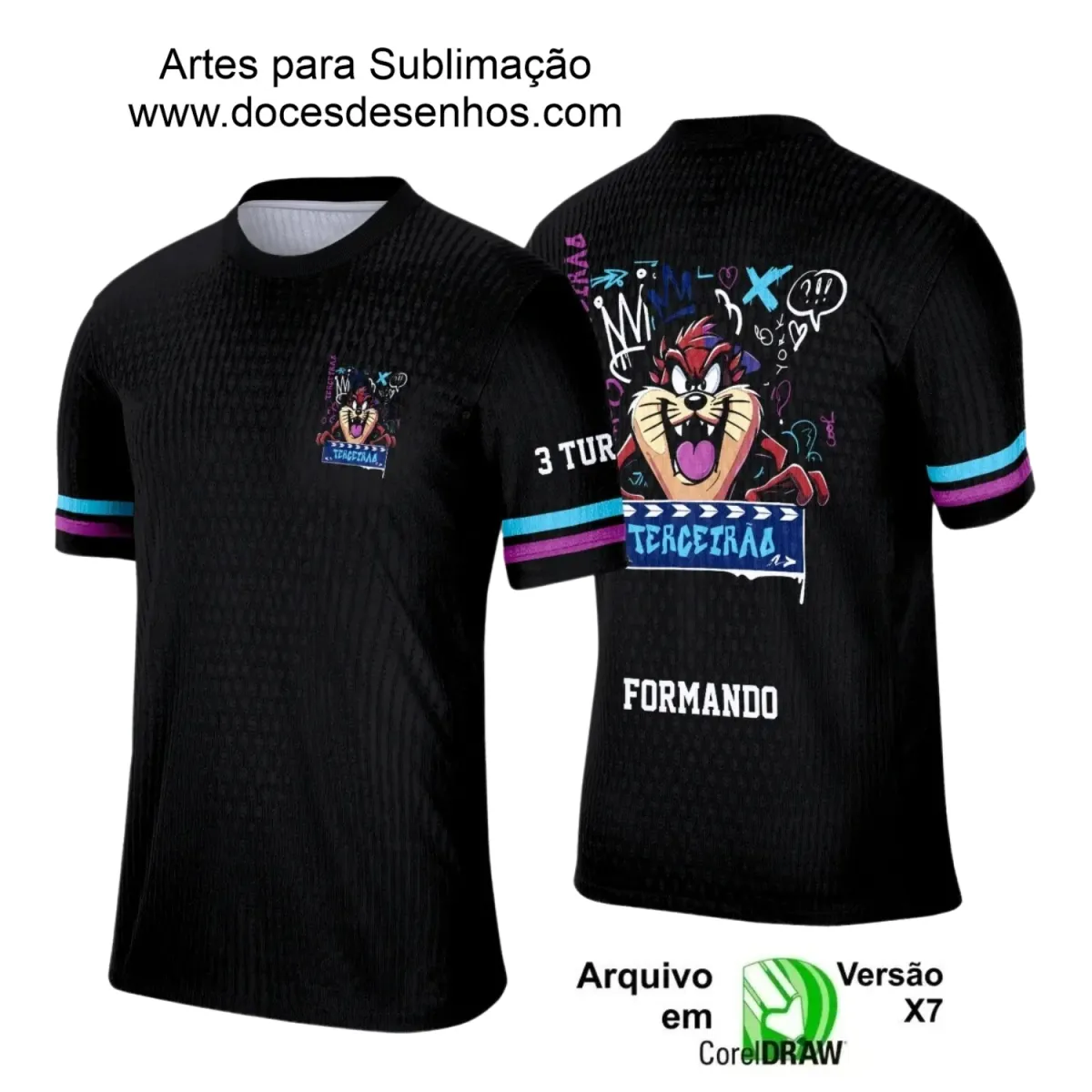 Estampa para Camiseta Escolar – Arte Vetor - Uniforme Concluintes 2025 – Terceirão 2025 – Fera da Tasmânia