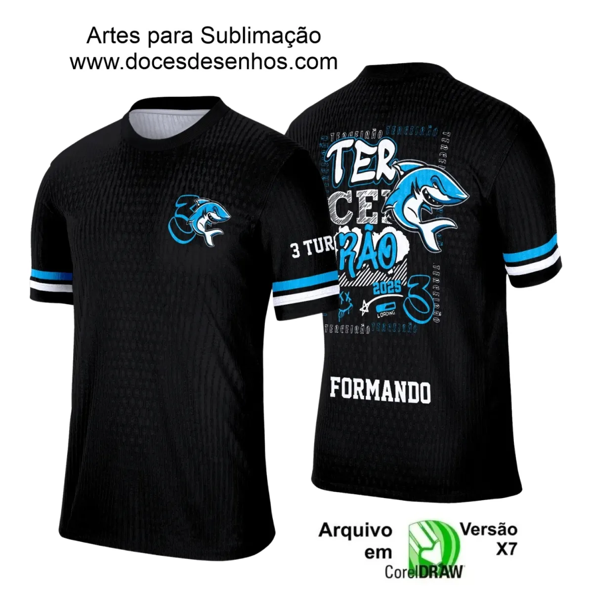 Estampa para Camiseta Escolar – Arte Vetor - Uniforme Concluintes 2025 – Terceirão 2025 – Tubarão