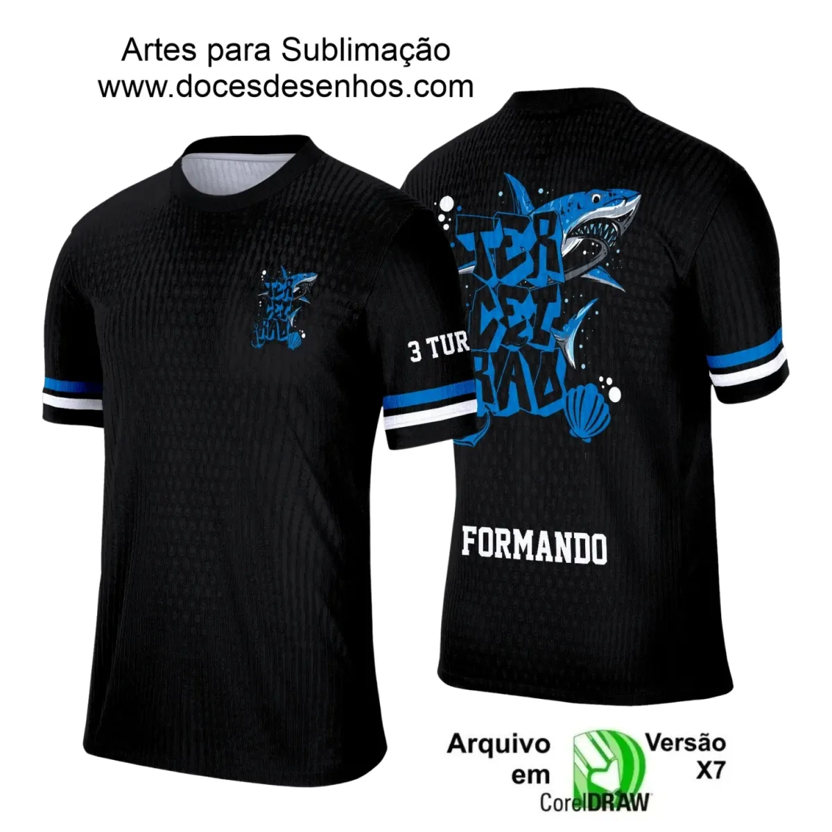 Estampa para Camiseta Escolar – Arte Vetor - Uniforme Concluintes 2025 – Terceirão 2025 – Tubarão