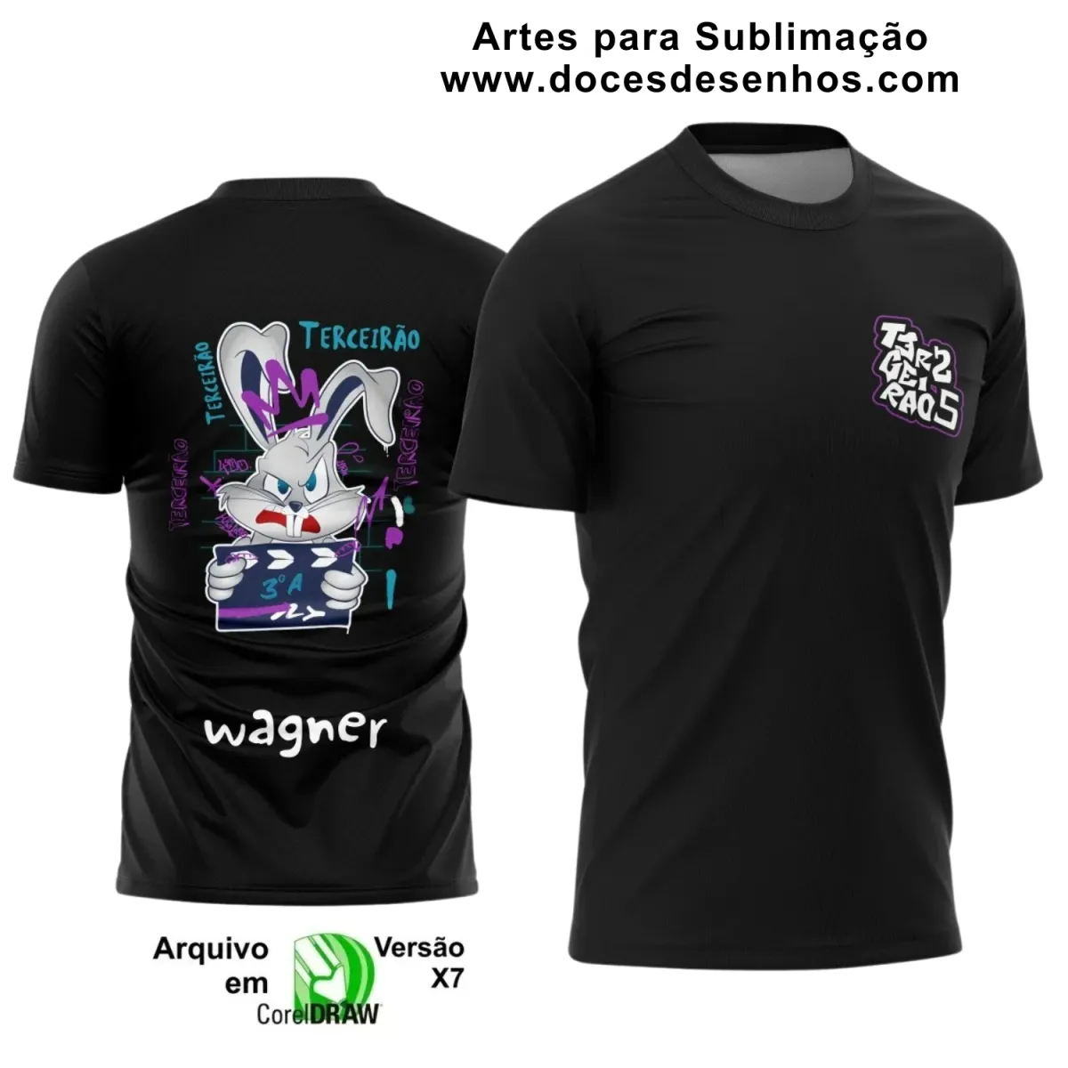 Estampa para Camiseta Escolar – Arte Vetor - Uniforme Concluintes  2025 – Terceirão: Estilo  Coelho