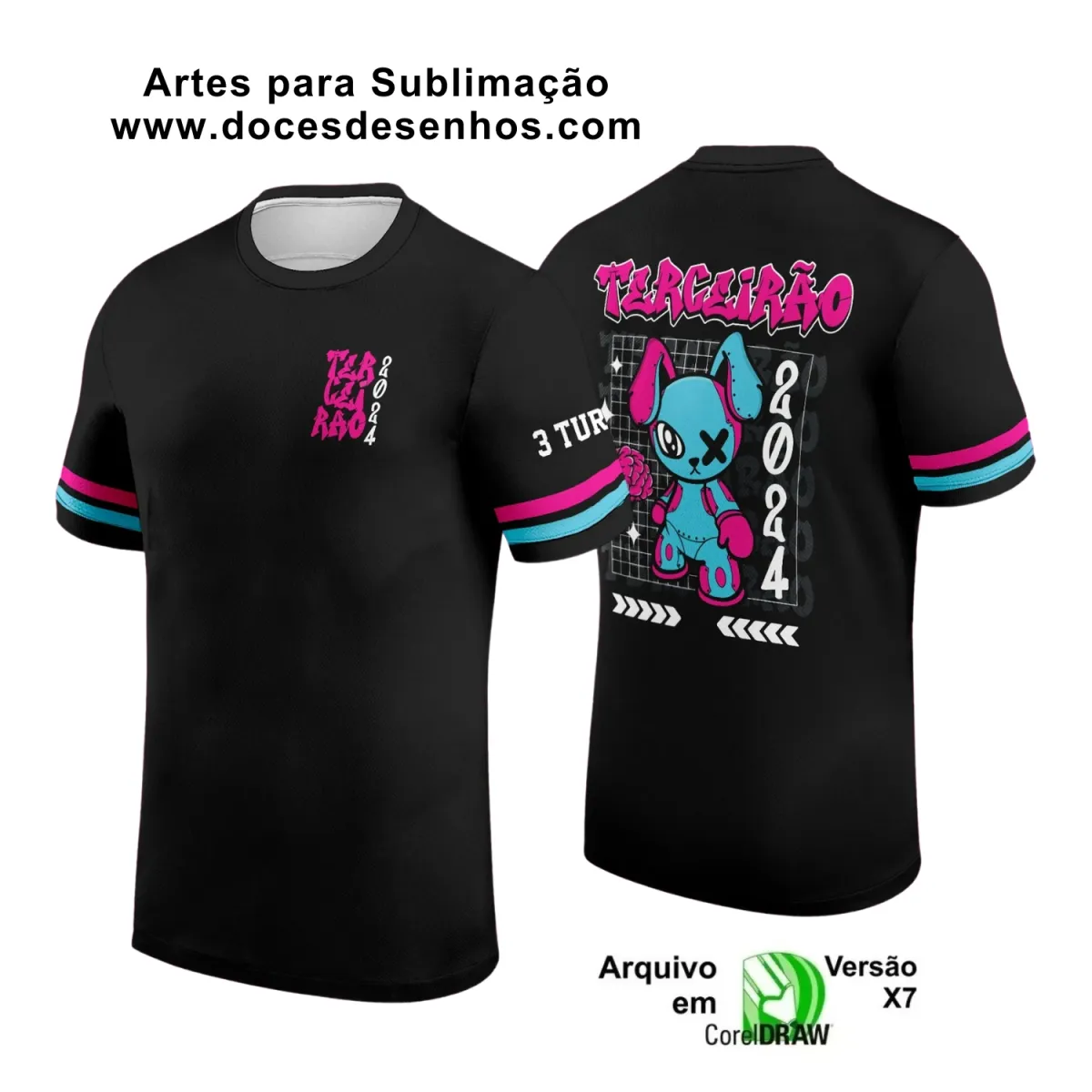 Estampa para Camiseta Escolar – Arte Vetor - Uniforme Concluintes  2025 – Terceirão: Estilo  Coelho