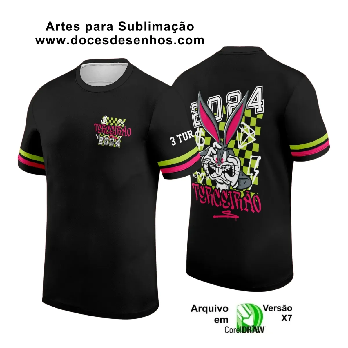 Estampa para Camiseta Escolar – Arte Vetor - Uniforme Concluintes  2025 – Terceirão: Estilo  Coelho