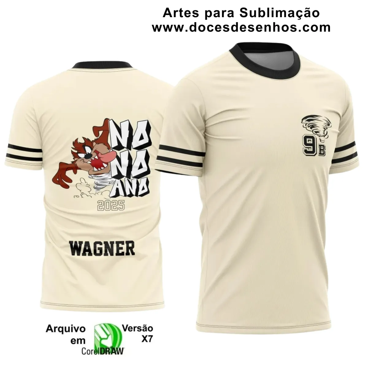 Estampa para Camiseta Escolar – Arte Vetor - Uniforme Concluintes – Nono Ano - Estilo : Taz Mania - Demônio da Tasmânia