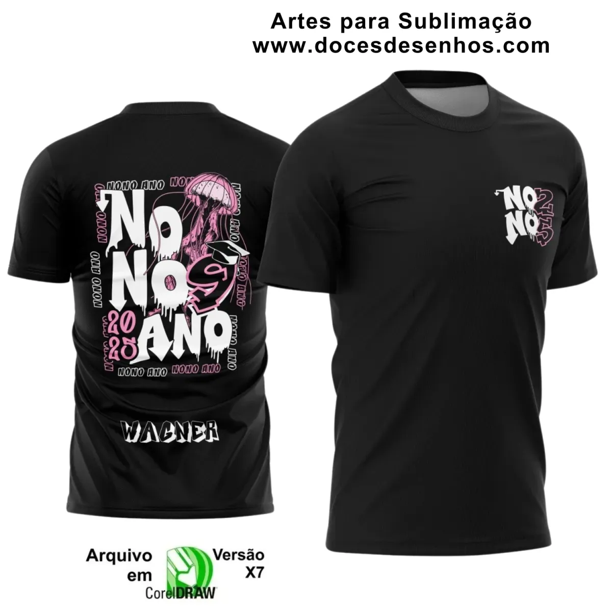 Estampa para Camiseta Escolar – Arte Vetor - Uniforme Concluintes  – Nono Ano : Estilo Água-Viva