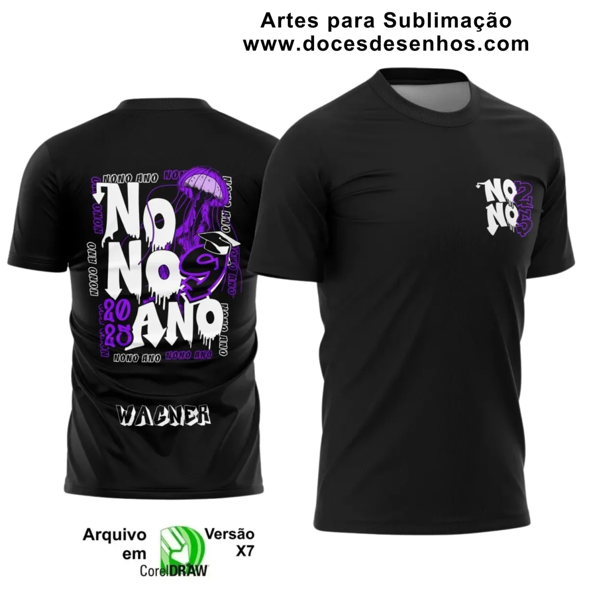 Estampa para Camiseta Escolar – Arte Vetor - Uniforme Concluintes  – Nono Ano : Estilo Água-Viva