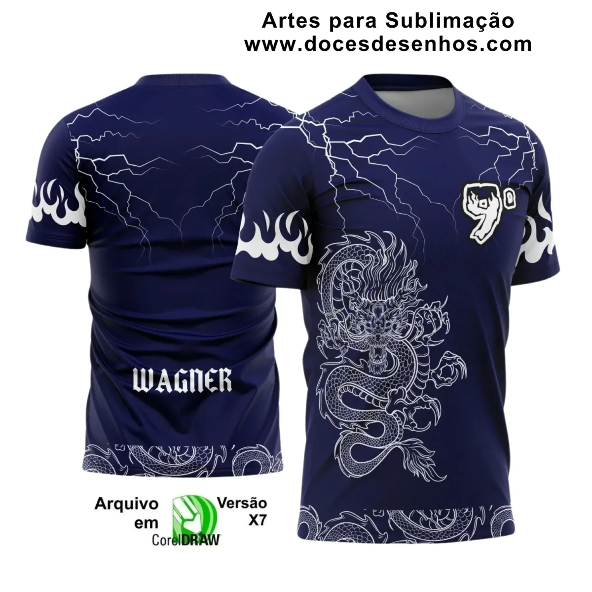 Estampa para Camiseta Escolar Azul – Arte Vetor - Uniforme Concluintes – Nono Ano - Estilo: Estilo Dragão