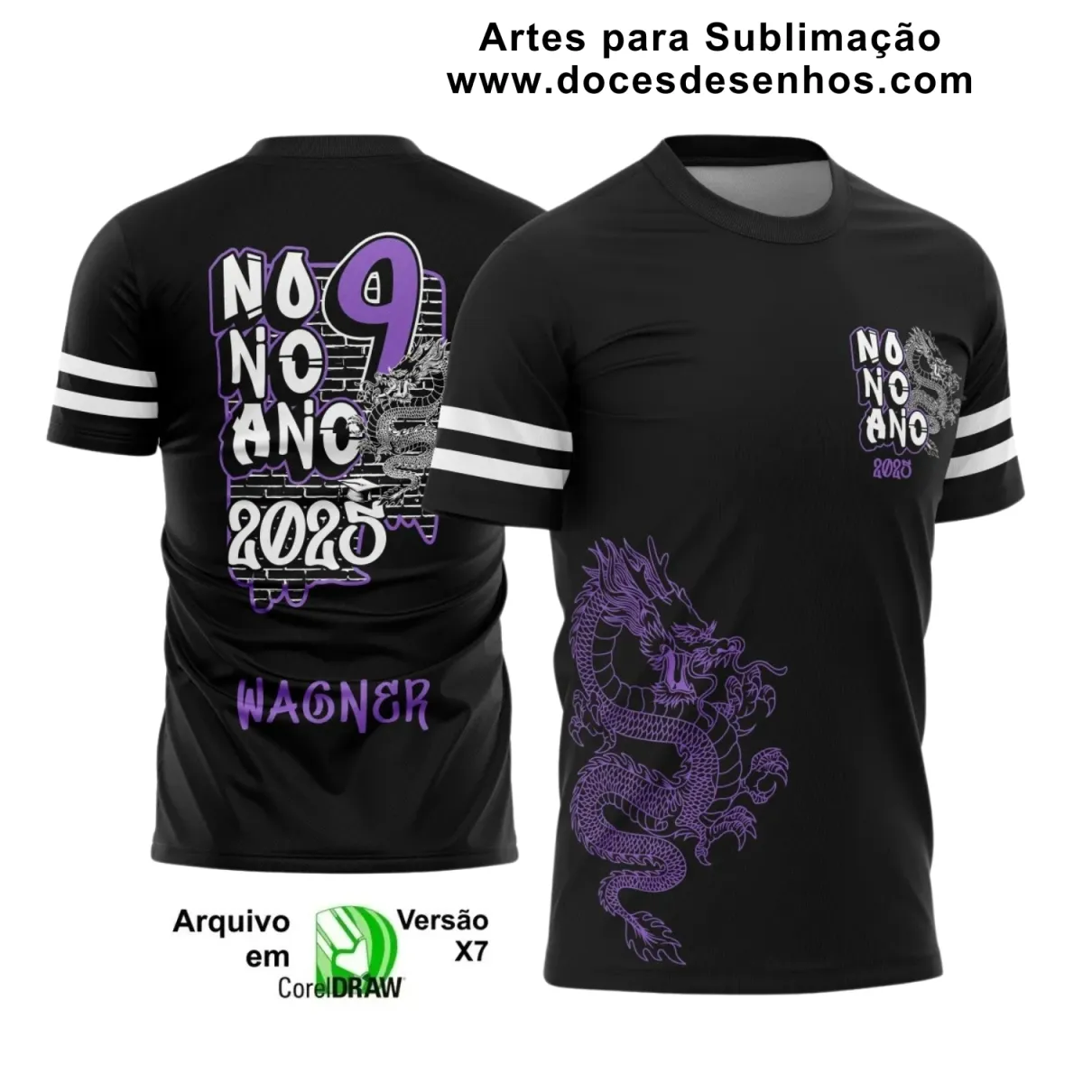 Estampa para Camiseta Escolar Preta – Arte Vetor - Uniforme Concluintes – Nono Ano - Estilo: Dragão