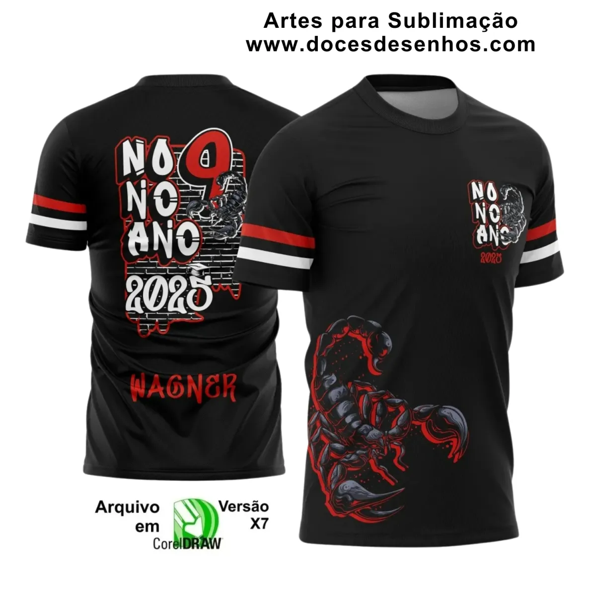 Estampa para Camiseta Escolar Preta – Arte Vetor - Uniforme Concluintes – Nono Ano - Estilo: Escorpião