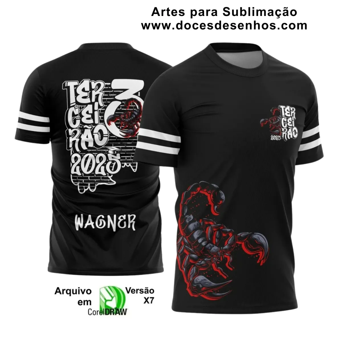 Estampa para Camiseta Escolar Preta – Arte Vetor - Uniforme Concluintes – Terceirão - Estilo: Escorpião