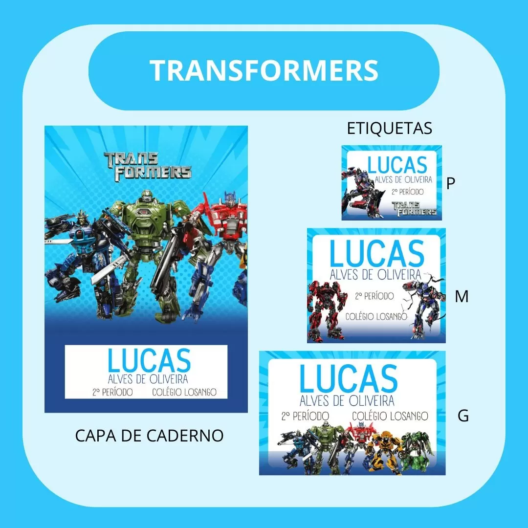 Etiquetas Escolares – Volta Às Aulas 2024 – Transformers – Hully Personalizados