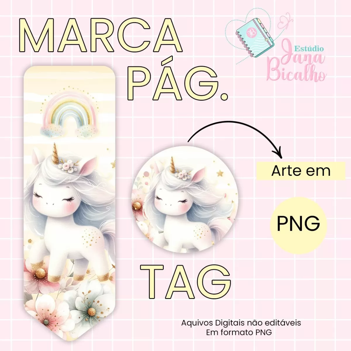 Marca Página e TAG | Coleção Cute Unicorn N1 – Jana Bicalho
