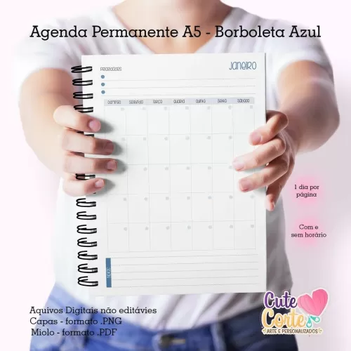 Agenda A5 – PERMANENTE – 1 DPP – BORBOLETAS N.1 (2 miolos) – Cute Corte