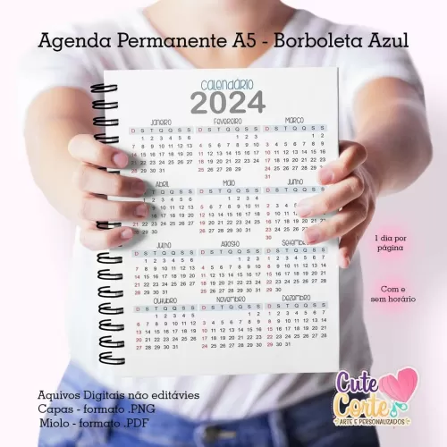 Agenda A5 – PERMANENTE – 1 DPP – BORBOLETAS N.1 (2 miolos) – Cute Corte