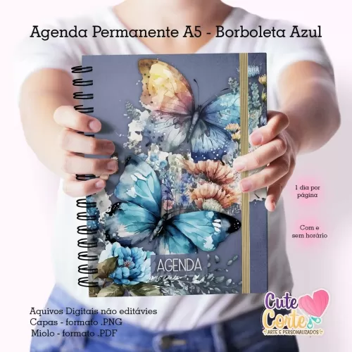 Agenda A5 – PERMANENTE – 1 DPP – BORBOLETAS N.1 (2 miolos) – Cute Corte