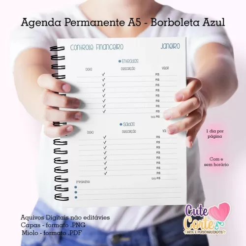 Agenda A5 – PERMANENTE – 1 DPP – BORBOLETAS N.1 (2 miolos) – Cute Corte