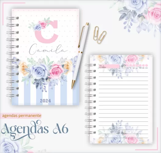 Agenda Permanente – A6 Floral Azul (Lina)