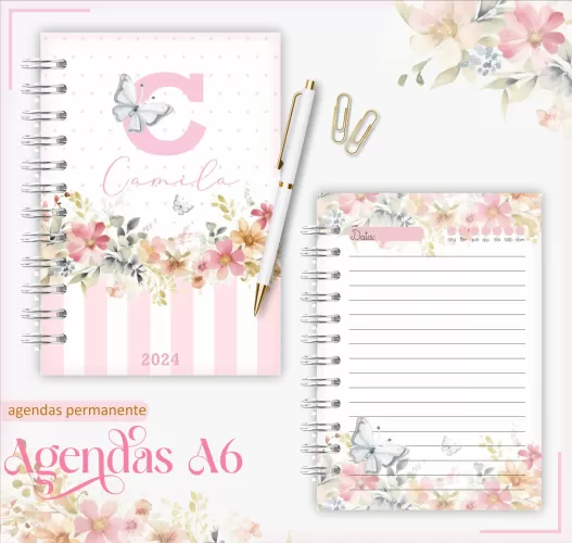 Agenda Permanente – A6 Floral Borboleta – Lina Criativa