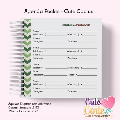 Agenda Pocket ( 4 capas/1miolo) – Cactus Cute 1DPP – Cute Corte