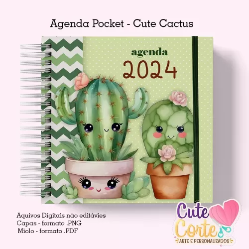 Agenda Pocket ( 4 capas/1miolo) – Cactus Cute 1DPP – Cute Corte