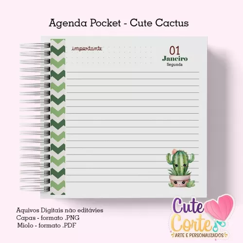 Agenda Pocket ( 4 capas/1miolo) – Cactus Cute 1DPP – Cute Corte