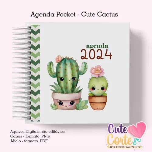 Agenda Pocket ( 4 capas/1miolo) – Cactus Cute 1DPP – Cute Corte