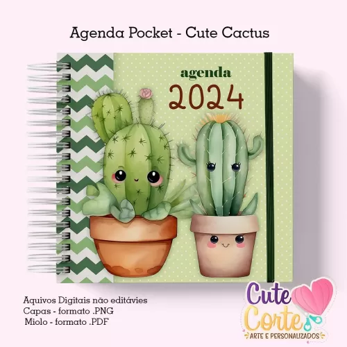 Agenda Pocket ( 4 capas/1miolo) – Cactus Cute 1DPP – Cute Corte