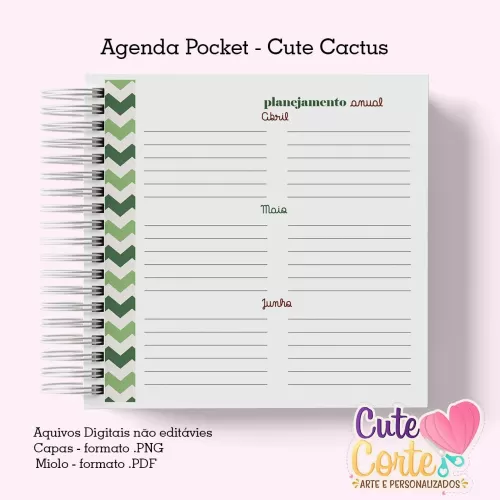 Agenda Pocket ( 4 capas/1miolo) – Cactus Cute 1DPP – Cute Corte