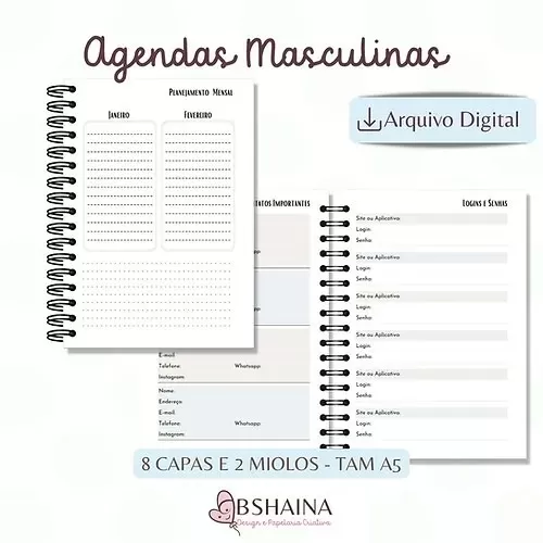 Arquivo Digital – Agendas Masculinas | Miolo Digital – Bia Shaina Design