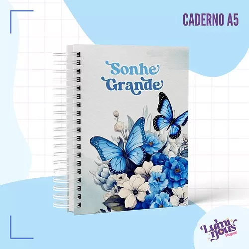 Arquivo Digital – Caderno Pautado A5 – Borboleta Azul – Luminous Paper