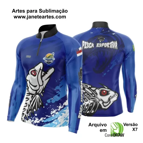 Arte Camisa Pesca Fishing Escama de Peixe Fino Azul