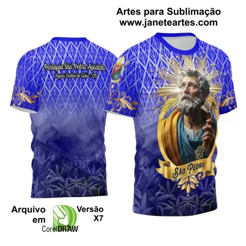 Arte Estampa Camisa Azul Flores 2024 - Religião - São Pedro 2024