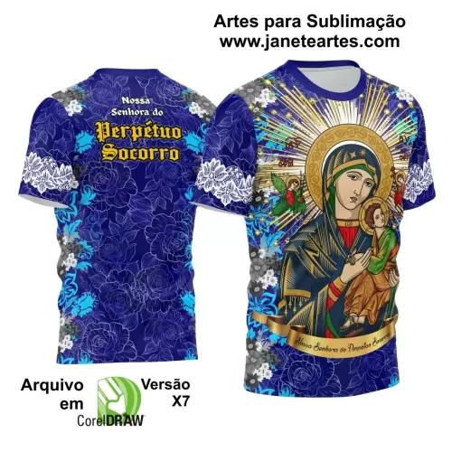 Arte Estampa Camisa Azul - Religião - Festejo - Nossa Senhora do Perpétuo Socorro 2024