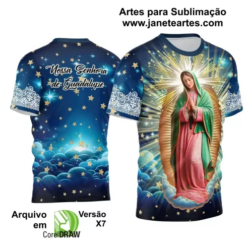 Arte Estampa Camisa Azul - Religião - Nossa Senhora de Guadalupe 2024