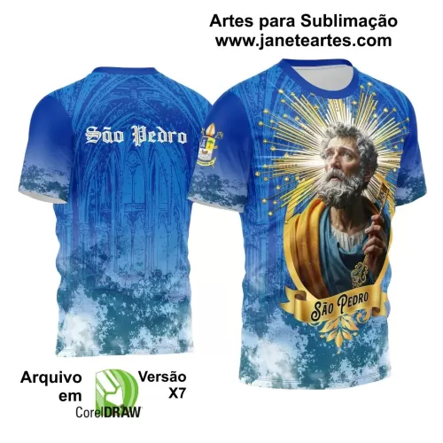 Arte Estampa Camisa Azul e Dourada 2024 - Religião - São Pedro 2024