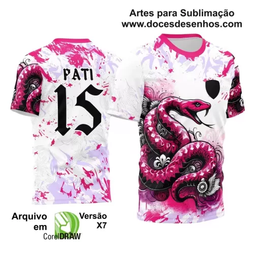 Arte Estampa Camisa Branca e Rosa - Interclasse 2024 - Jogos Internos 2024 - Serpente Rosa