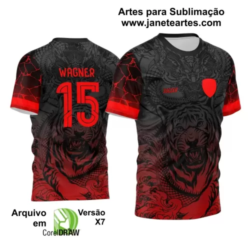 Arte Estampa Camisa Preta e Vermelha - Interclasse 2024 - Jogos Internos 2024 - Tigre e Dragão