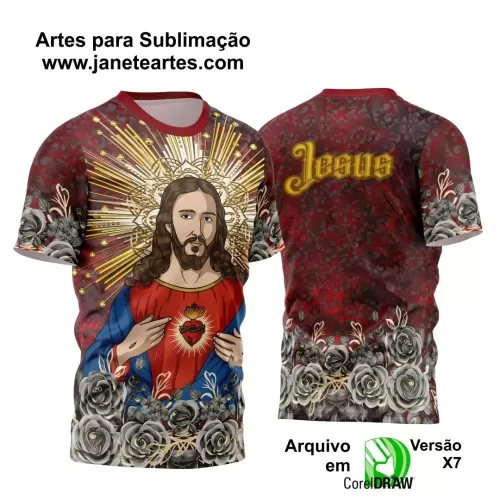 Arte Estampa Camisa Vermelha Religião 2024 - Jesus Cristo